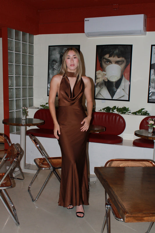 Vestidos, satín ￼café #11430