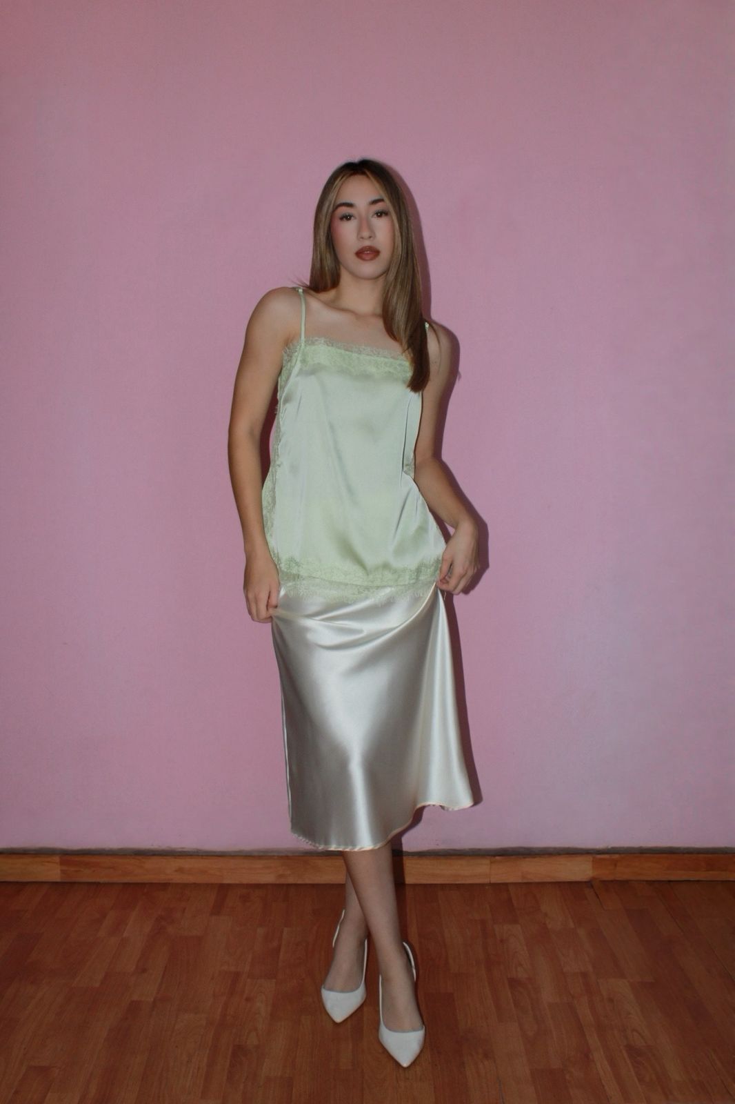 Blusa verde, bajito con encaje #11758￼