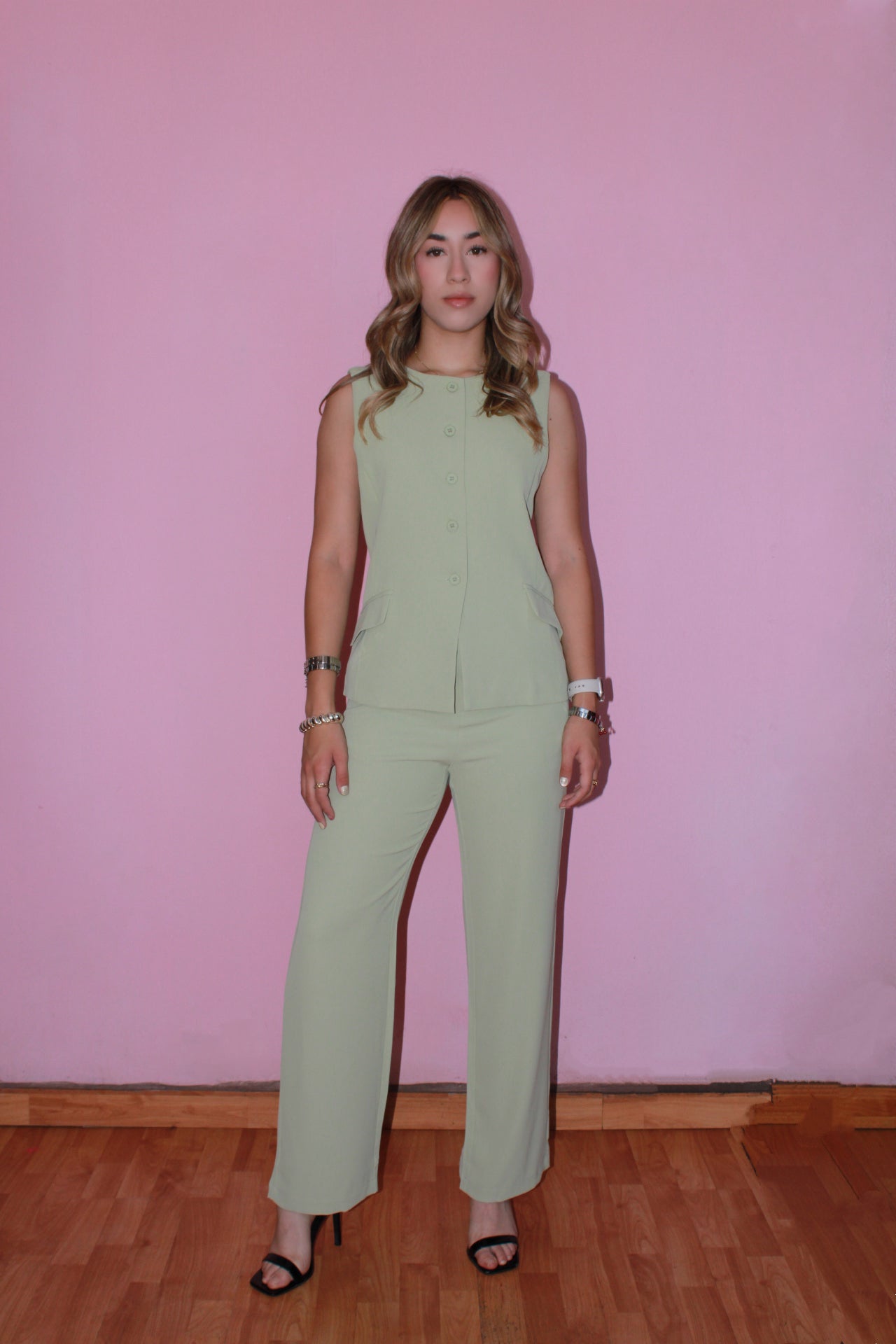 Set verde clarito chaleco y pantalón #11338