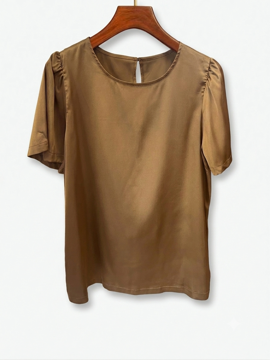 Blusa café satin c manga #12006
