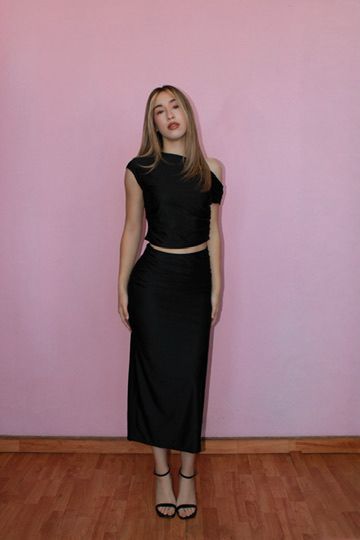 Conjunto negro lycra falda/top #11808