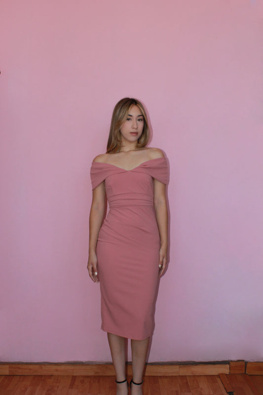 Vestido off shoulder rosa palo #11357