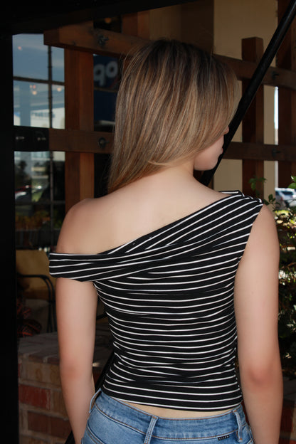 Blusa negra rayas blancas #11283