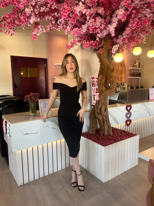 Vestido off shoulder negro #10942