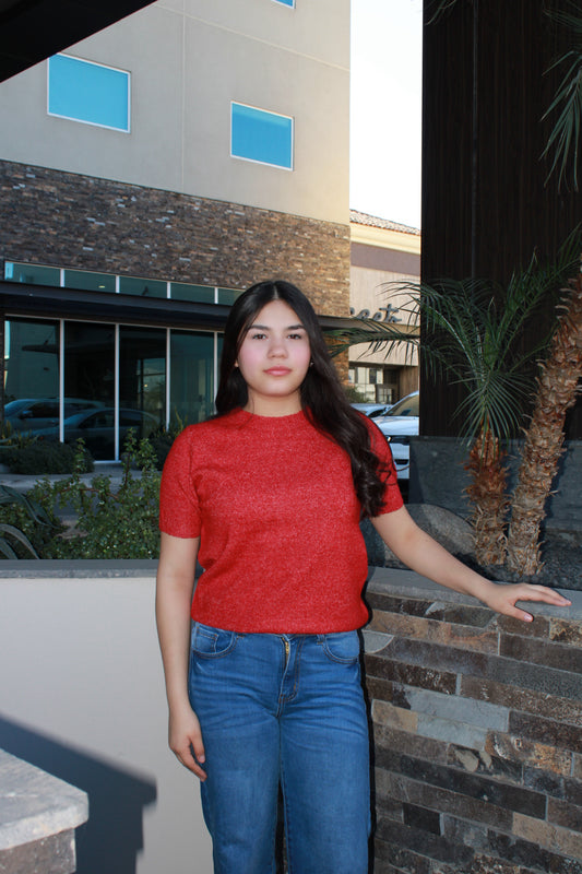 Blusa manga corta de suéter roja #11675