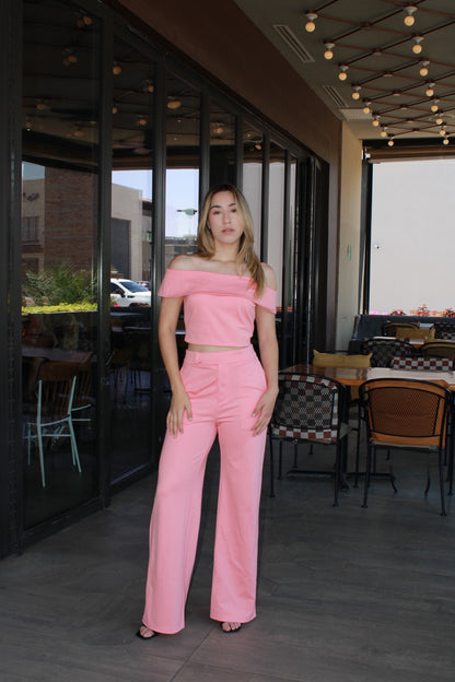 Set rosa salmón off shoulder #11299