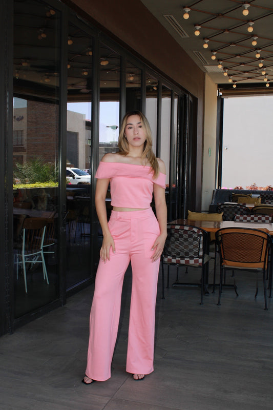 Set rosa salmón off shoulder #11299