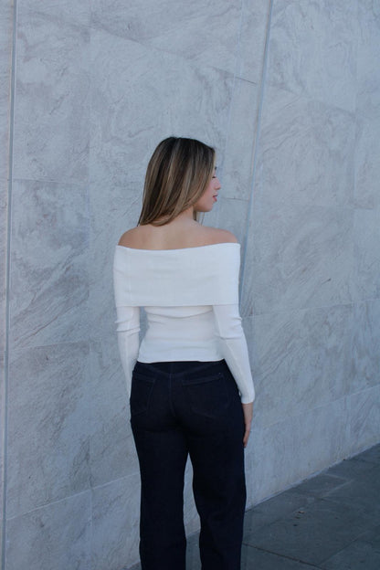 Blusa, suéter of Shoulder, con botones blanca #11577￼