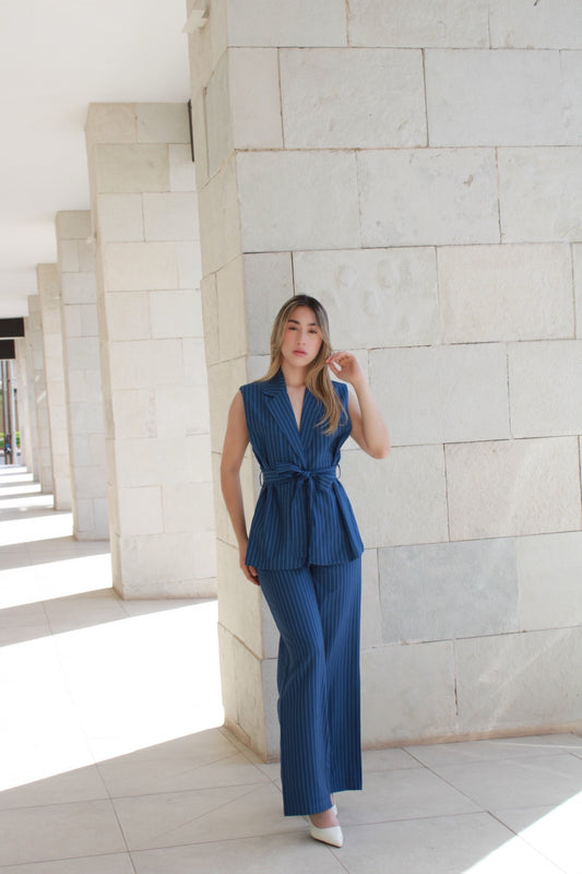 Set formal de chaleco azul c rayas #10102