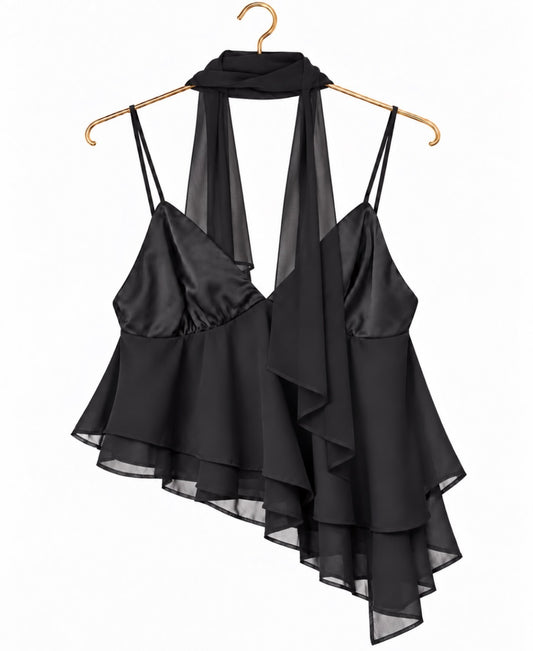 Blusa negra tirantes con estola #12039