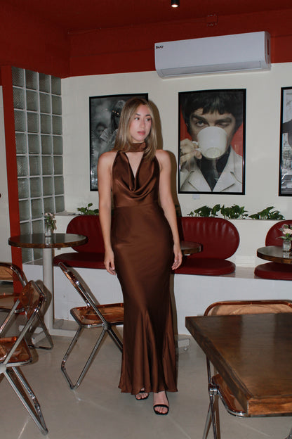 Vestidos, satín ￼café #11430