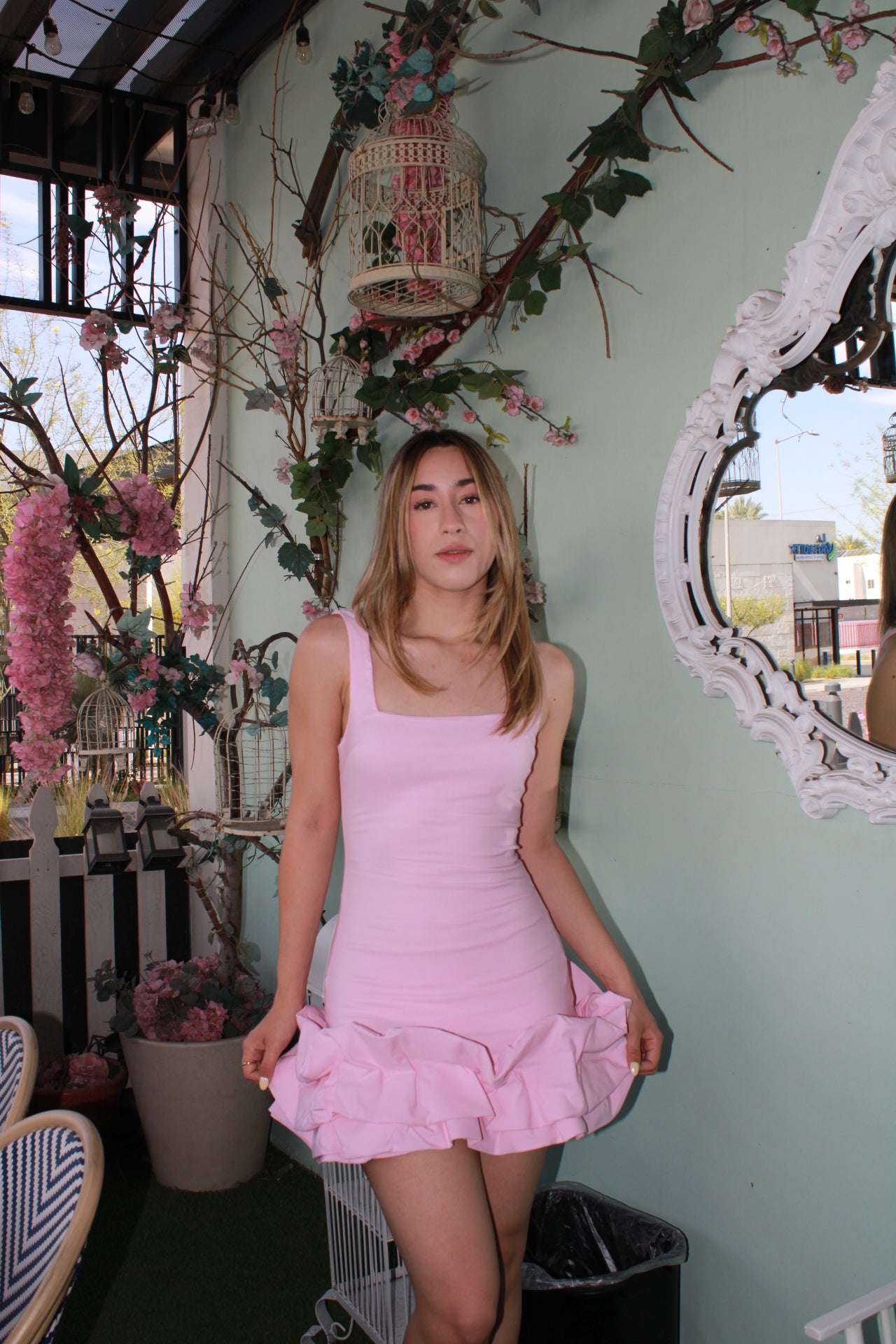 Vestido rosa corto bombacho de abajo #11187