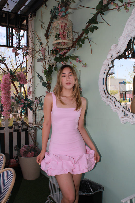 Vestido rosa corto bombacho de abajo #11187