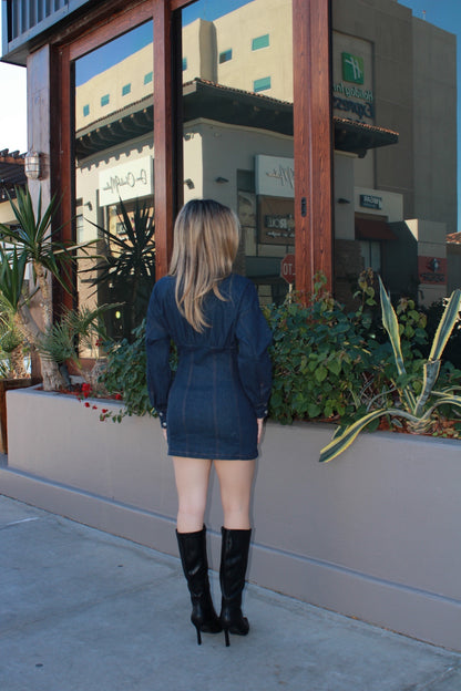 Vestido de mezclilla manga bombacha #11541