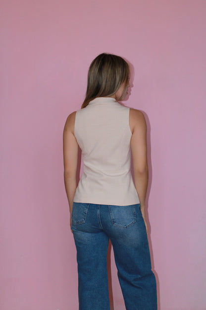 Chaleco color crema largo #11376