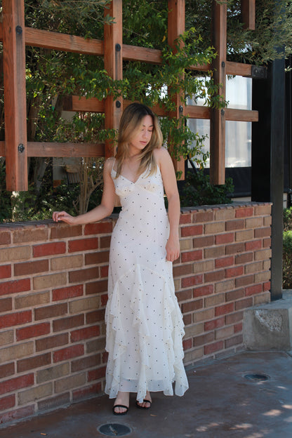 Vestido blanco c polka dots y Olanes #11293