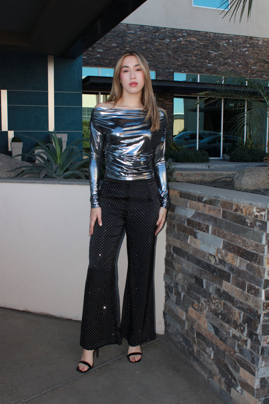 Blusa metálica plateada hombro asimétrico #11665