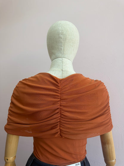 Blusa, naranja, asimétrica, tela mesh #11960