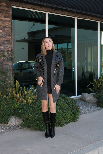 Cárdigan gris con lentejuela negra#11616