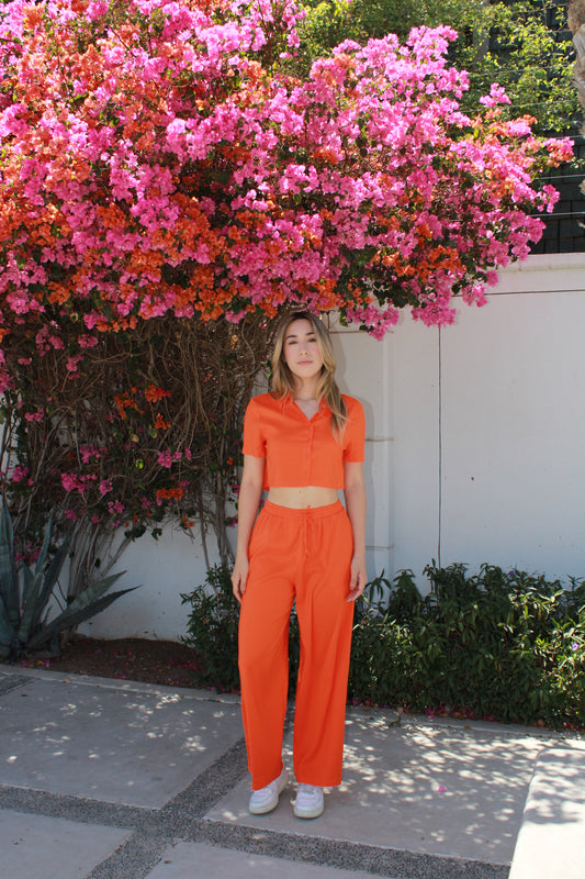 Set naranja blusa botones y pantalón #11159