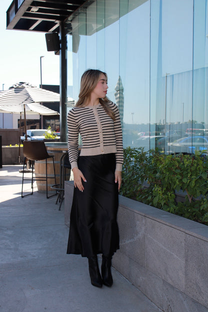 Suéter rayado mocha c negro #11503