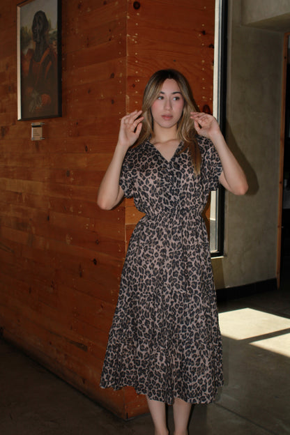 Vestido animal print midi c elástico #11313