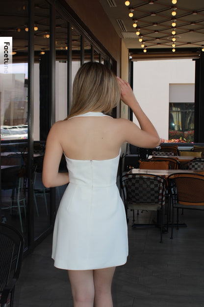Vestido blanco corto halter #11285