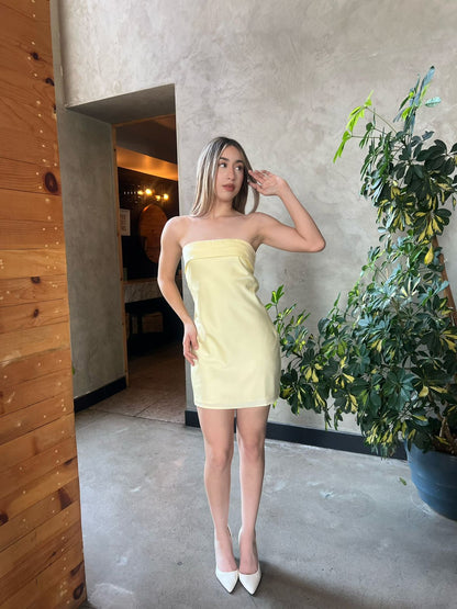 Vestido amarillo straple #11841￼