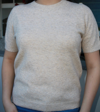 Blusa manga, corta de suéter, beige #11676￼