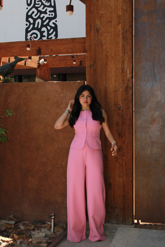 Set rosa de chaleco y pantalón #11252