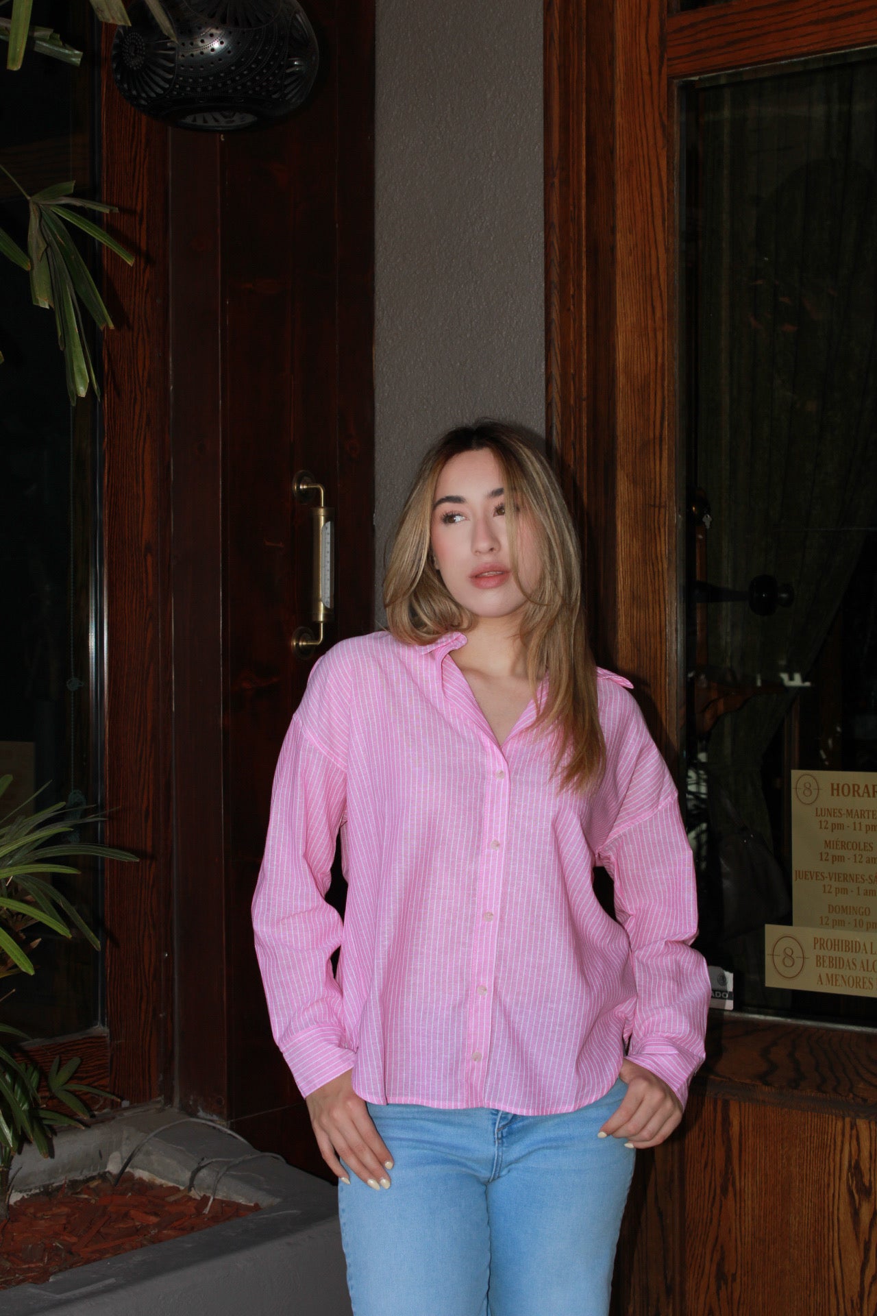 Camisa de manta rosa rayada #11239