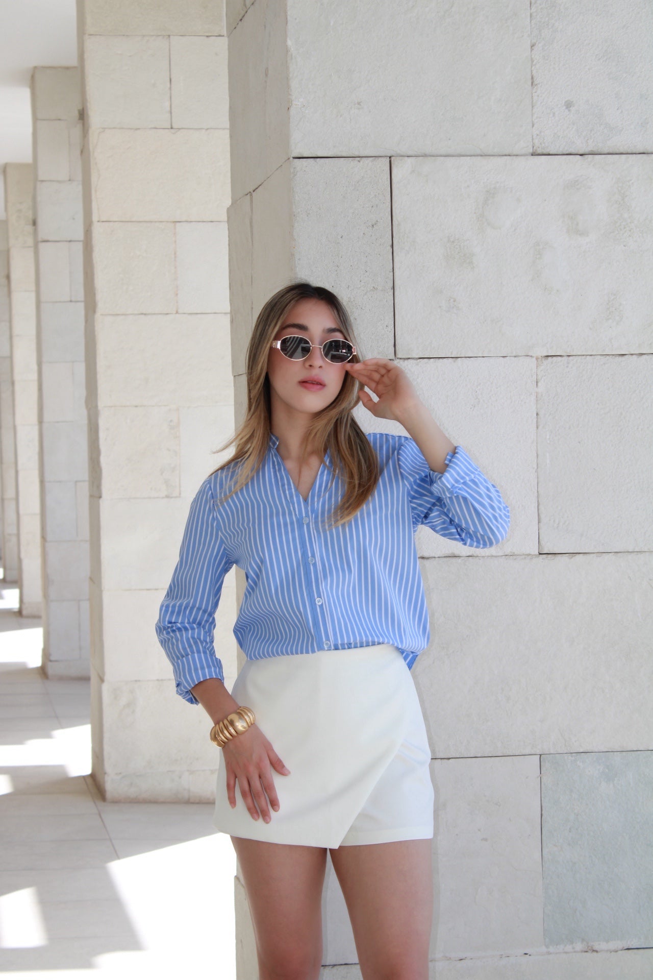 Camisa azul c rayas blancas #10104