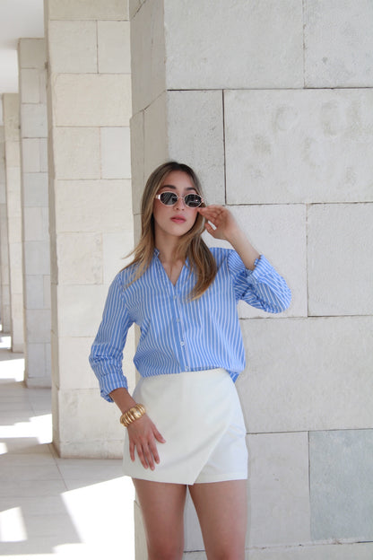 Camisa azul c rayas blancas #10104
