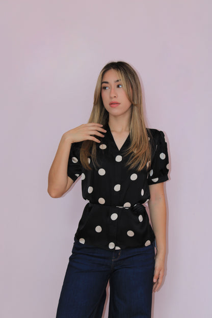 Blusa polka dots negra con choker #11885