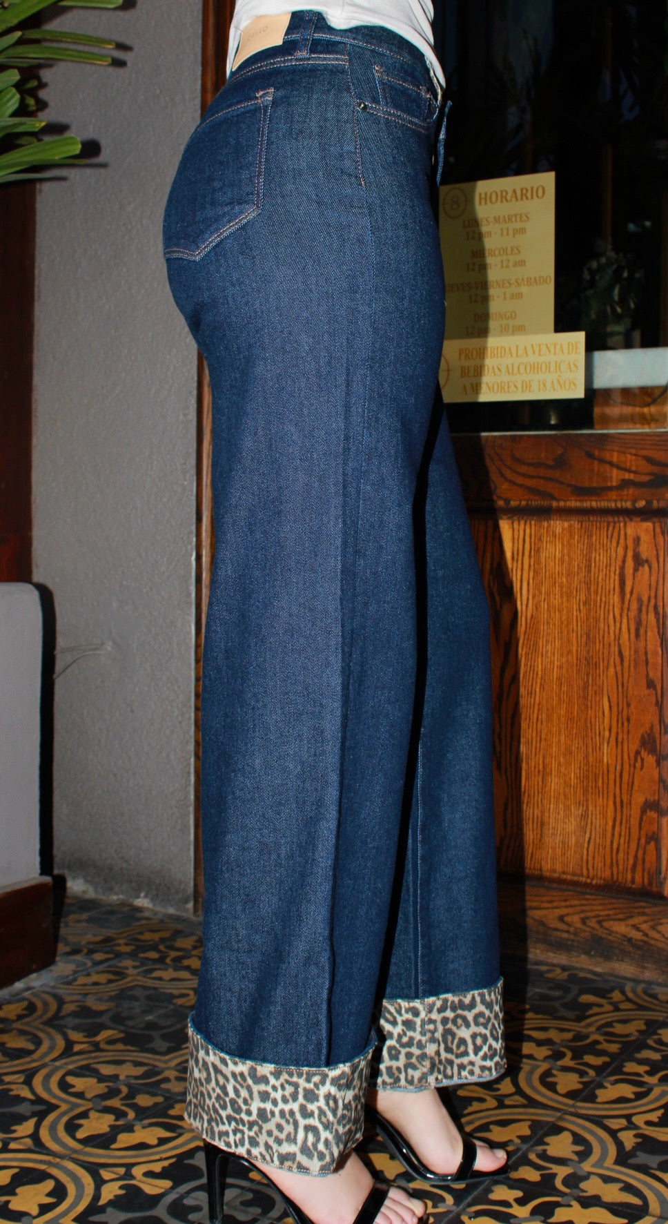 Jeans azul oscuro c animal print #11436
