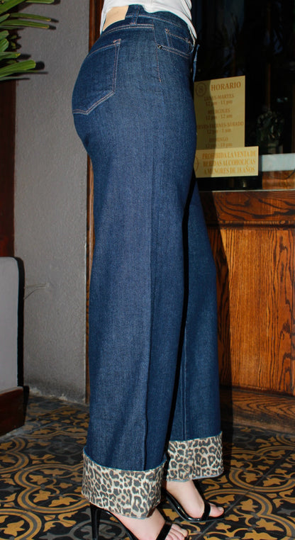 Jeans azul oscuro c animal print #11436