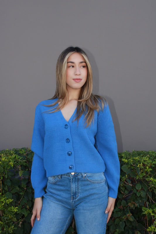 Suéter de botones tejido azul #11564