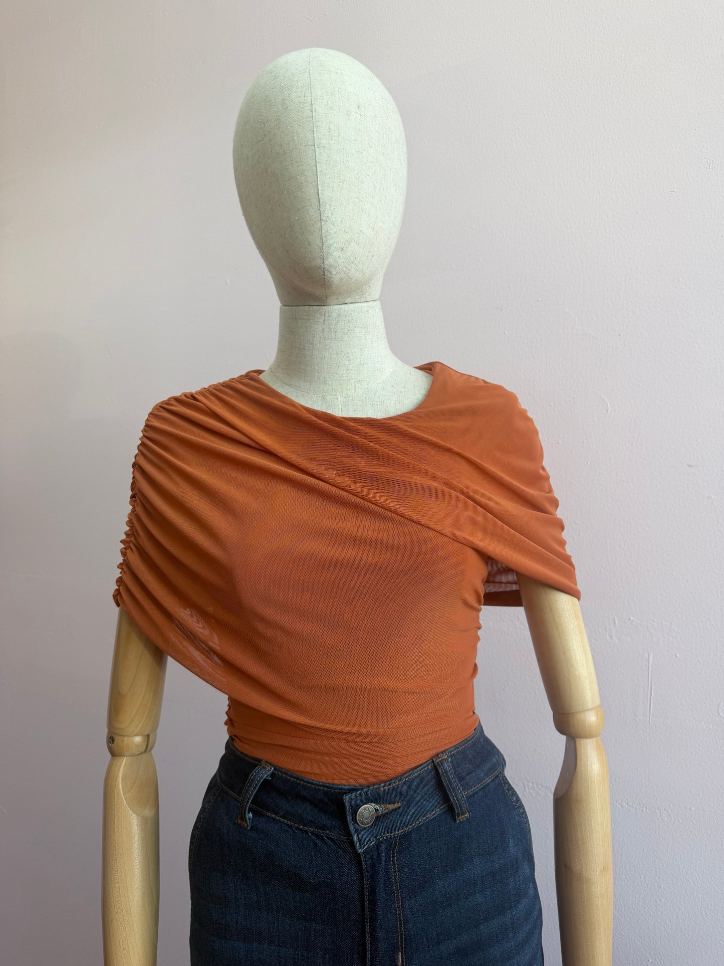 Blusa, naranja, asimétrica, tela mesh #11960