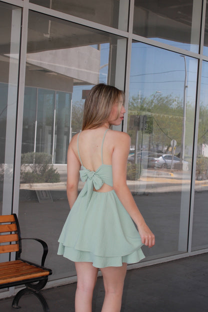 Vestido color menta c moño atrás #11118