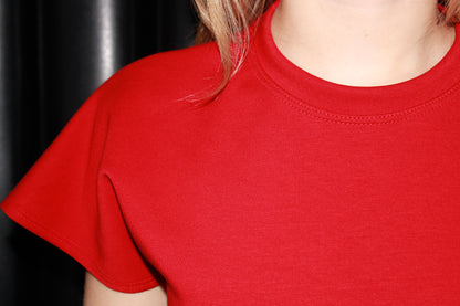 Blusa Básica roja con manga oleada #11325