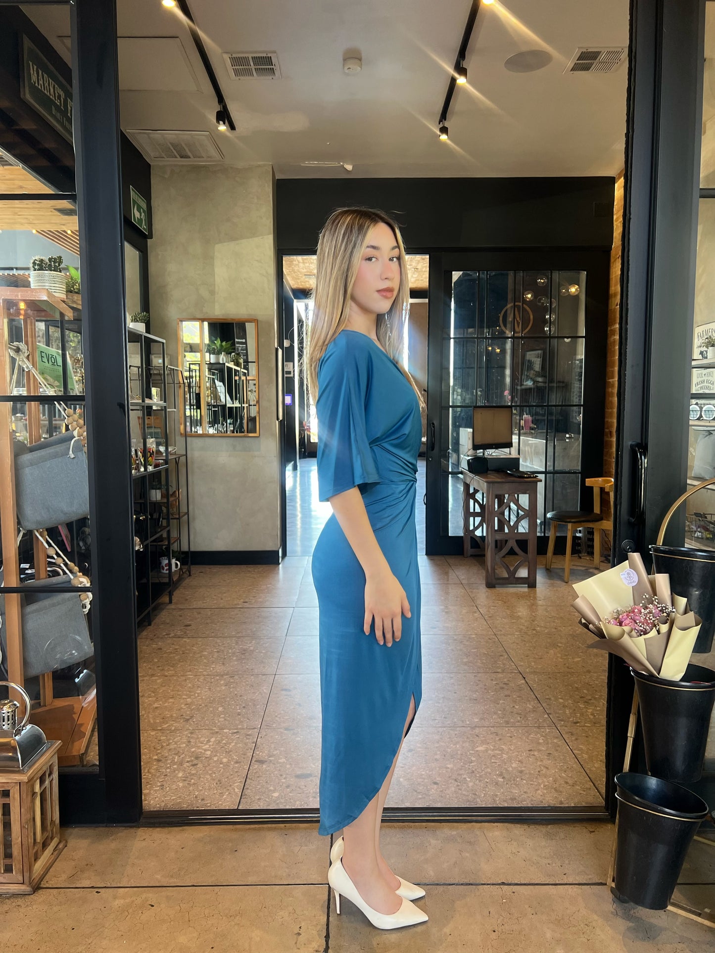 Vestido azul escote en V#11850