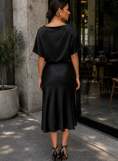 Vestido negro satin c/ manga #12001