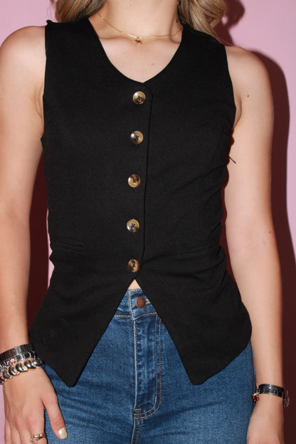 Chaleco negro de botones con strech #11336