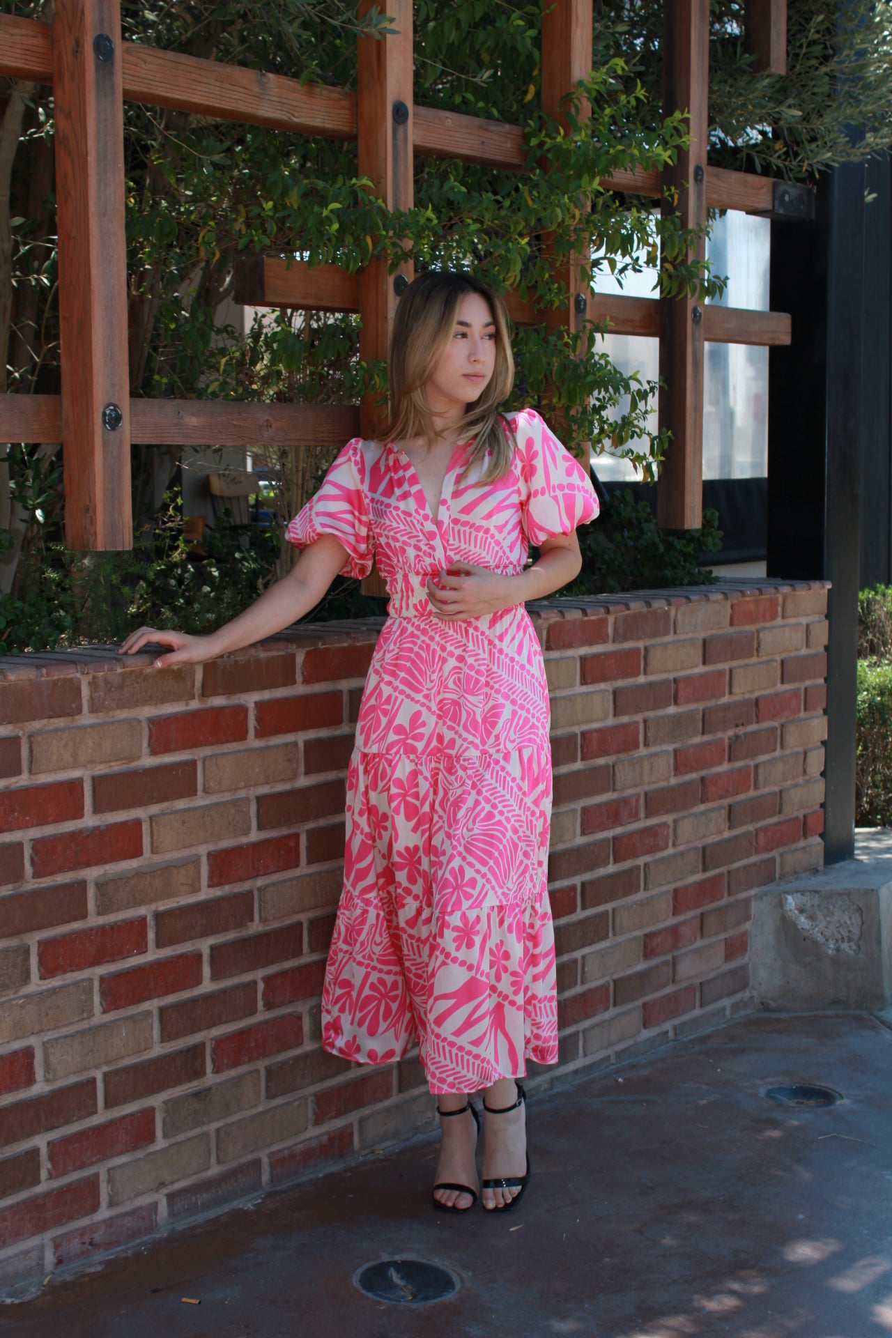 Vestido estampado rosa y blanco #11290