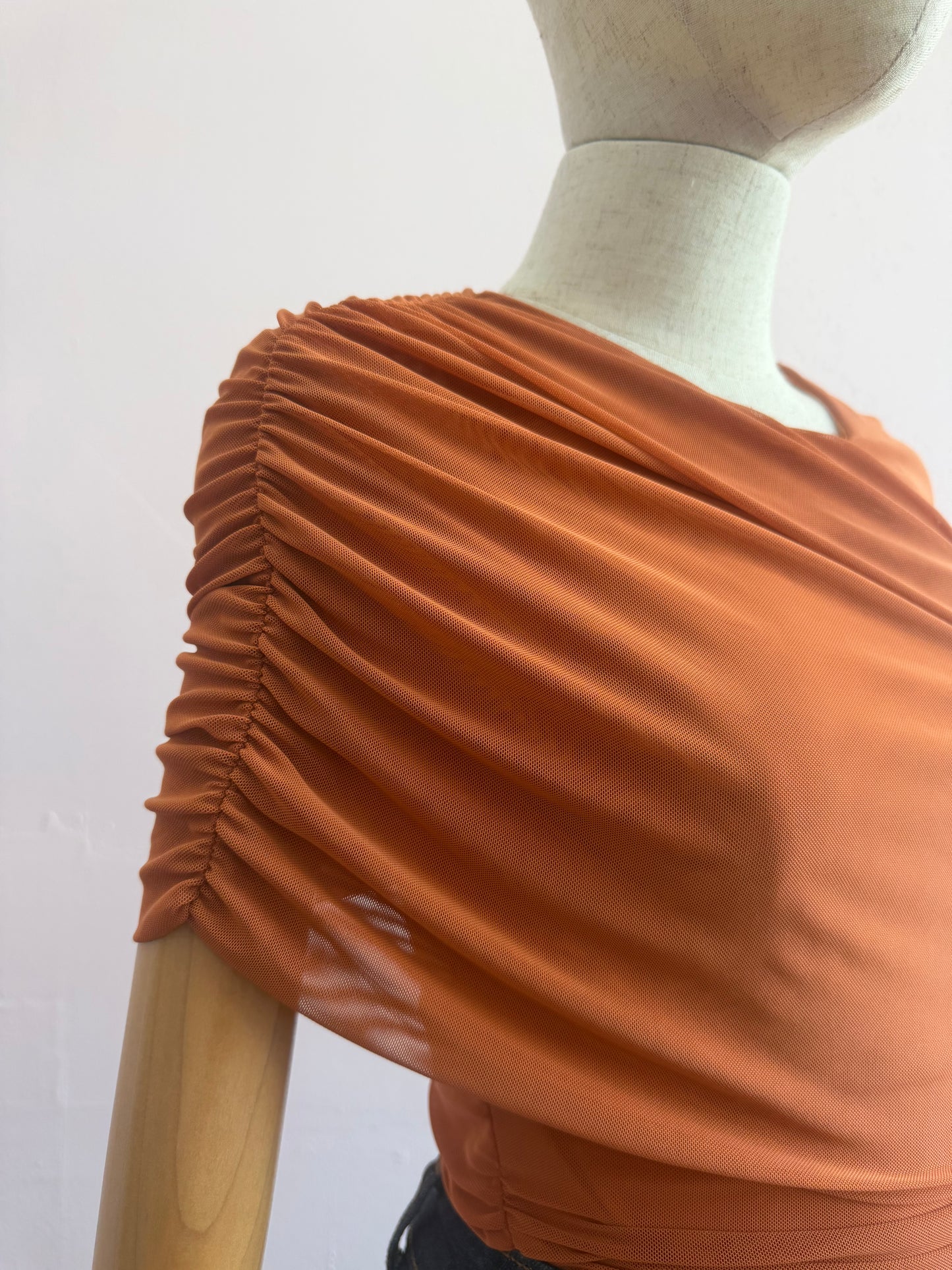 Blusa, naranja, asimétrica, tela mesh #11960