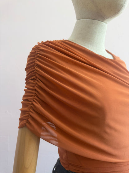 Blusa, naranja, asimétrica, tela mesh #11960