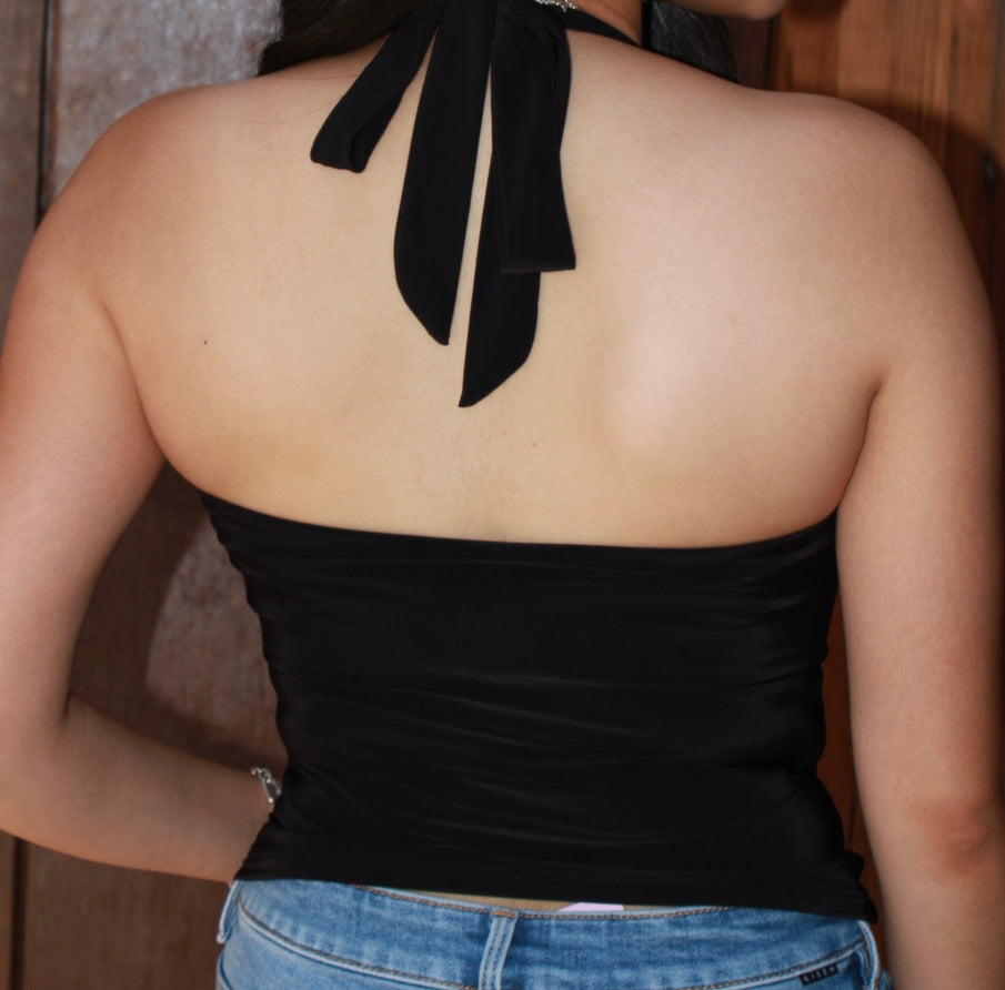 Top halter negro c moño atrás #11258