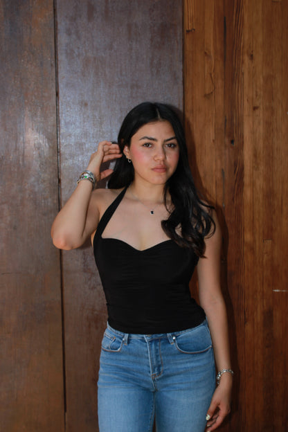 Top halter negro c moño atrás #11258
