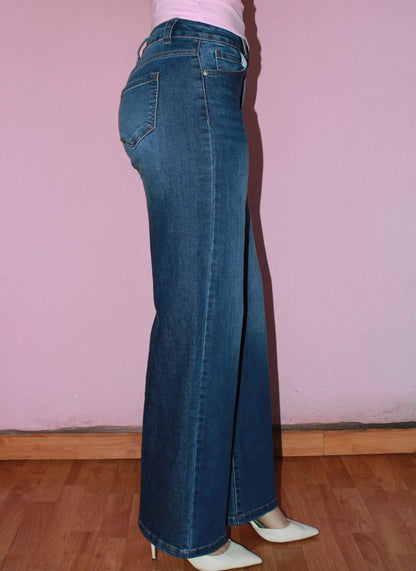 Jeans, azul, medio tiro, alto ancho #11754