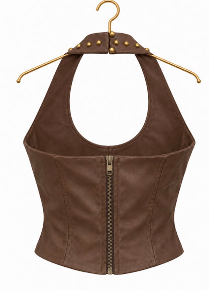 Top cafe halter de cuero #12042